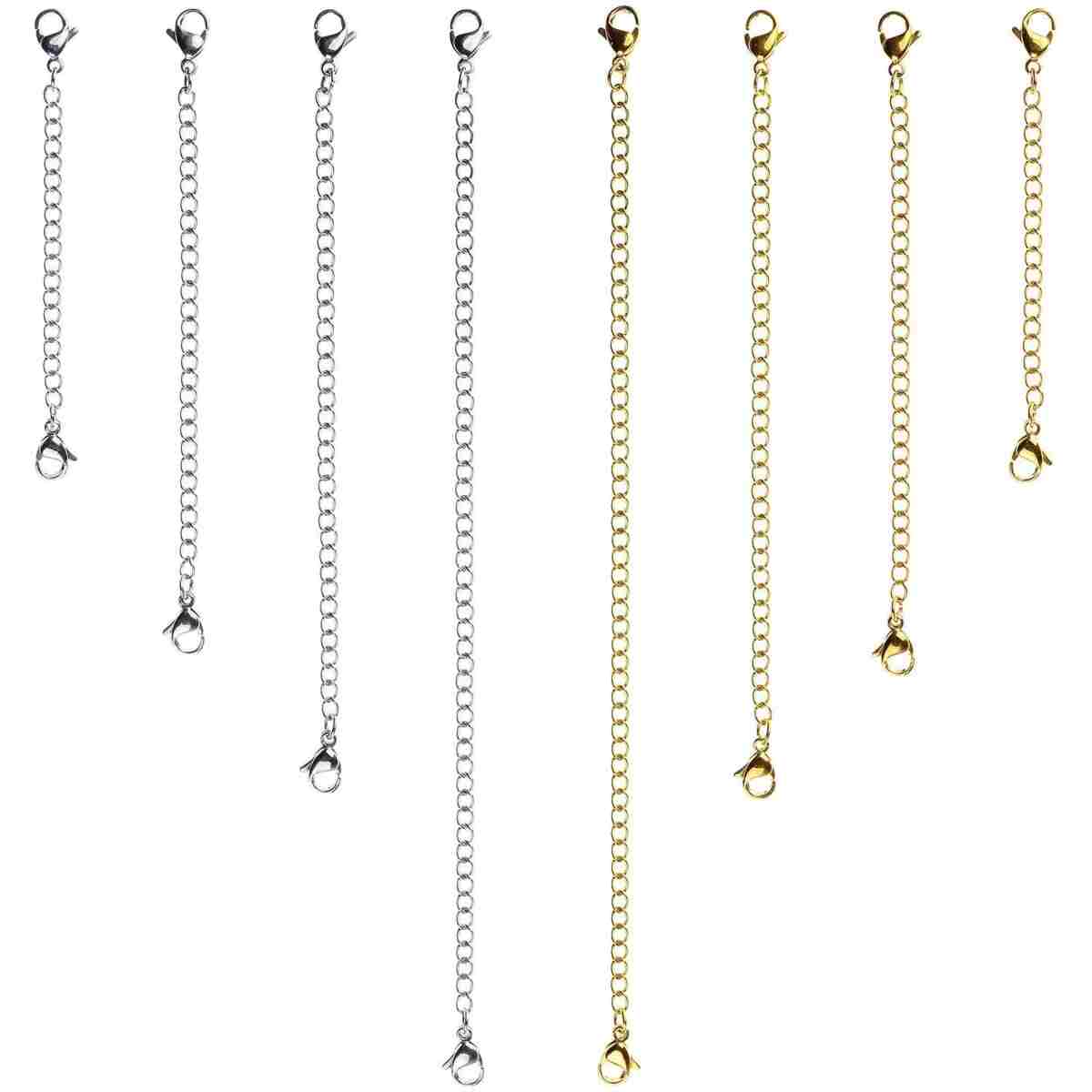 16 Pcs Necklace Extender Gold and Silver Plated Bracelet Extender Extender Chain Set 4 Different Length: 6 inch 4 inch 3 inch 2 inch (8 Silver, 8 Gold)