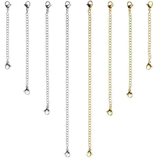 16 Pcs Necklace Extender Gold and Silver Plated Bracelet Extender Extender Chain Set 4 Different Length: 6 inch 4 inch 3 inch 2 inch (8 Silver, 8 Gold)