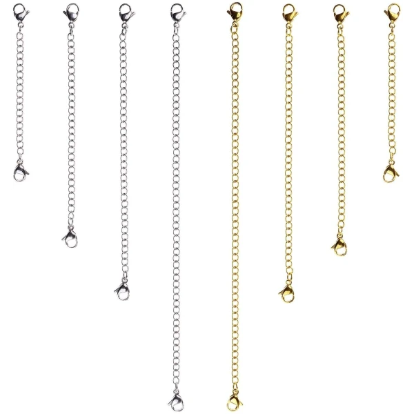 16 Pcs Necklace Extender Gold and Silver Plated Bracelet Extender Extender Chain Set 4 Different Length: 6 inch 4 inch 3 inch 2 inch (8 Silver, 8 Gold)