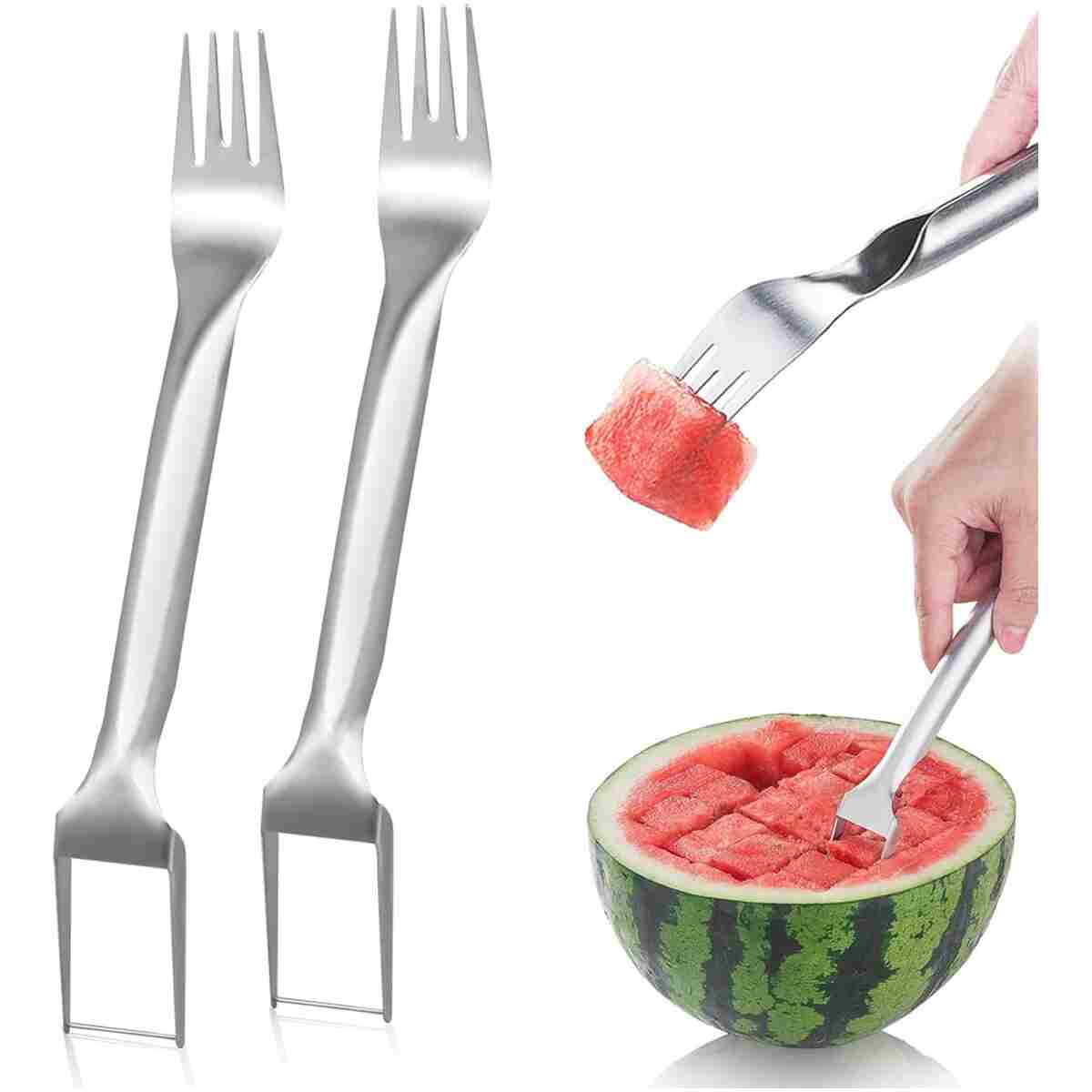 2-in-1 Stainless Steel Fruit Cutter, Watermelon Cutter, Stainless Steel Watermelon Fork Slicer, Watermelon Cutter Slicer Tool Fruit Forks Slicer Knife Kitchen Gadgets for Family...