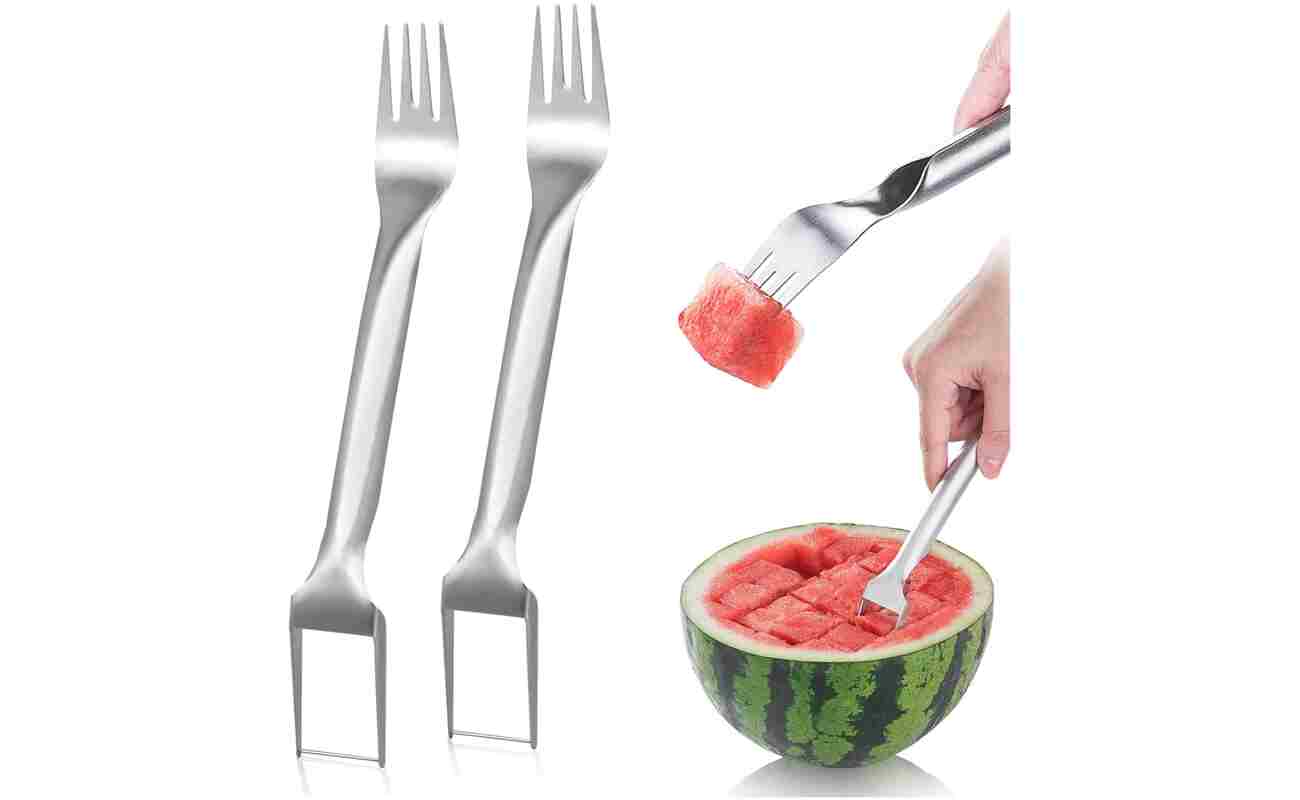 2-in-1 Stainless Steel Fruit Cutter, Watermelon Cutter, Stainless Steel Watermelon Fork Slicer, Watermelon Cutter Slicer Tool Fruit Forks Slicer Knife Kitchen Gadgets for Family...