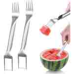 2-in-1 Stainless Steel Fruit Cutter, Watermelon Cutter, Stainless Steel Watermelon Fork Slicer, Watermelon Cutter Slicer Tool Fruit Forks Slicer Knife Kitchen Gadgets for Family...