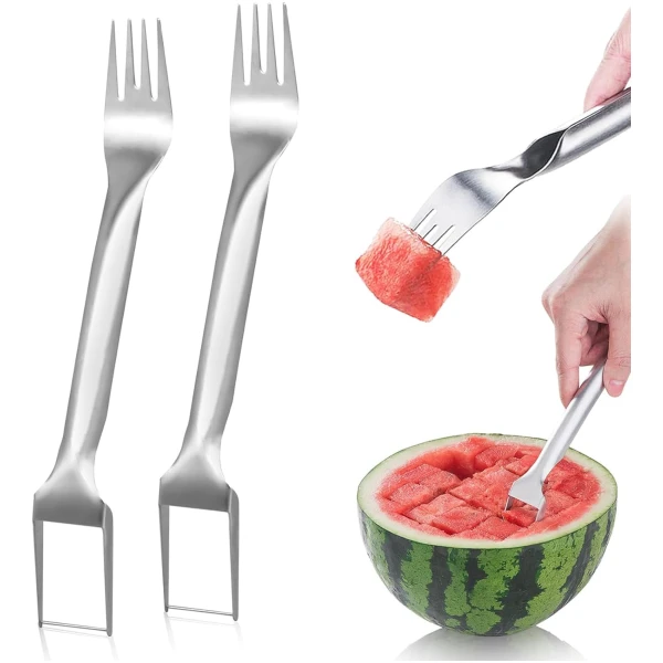 2-in-1 Stainless Steel Fruit Cutter, Watermelon Cutter, Stainless Steel Watermelon Fork Slicer, Watermelon Cutter Slicer Tool Fruit Forks Slicer Knife Kitchen Gadgets for Family...