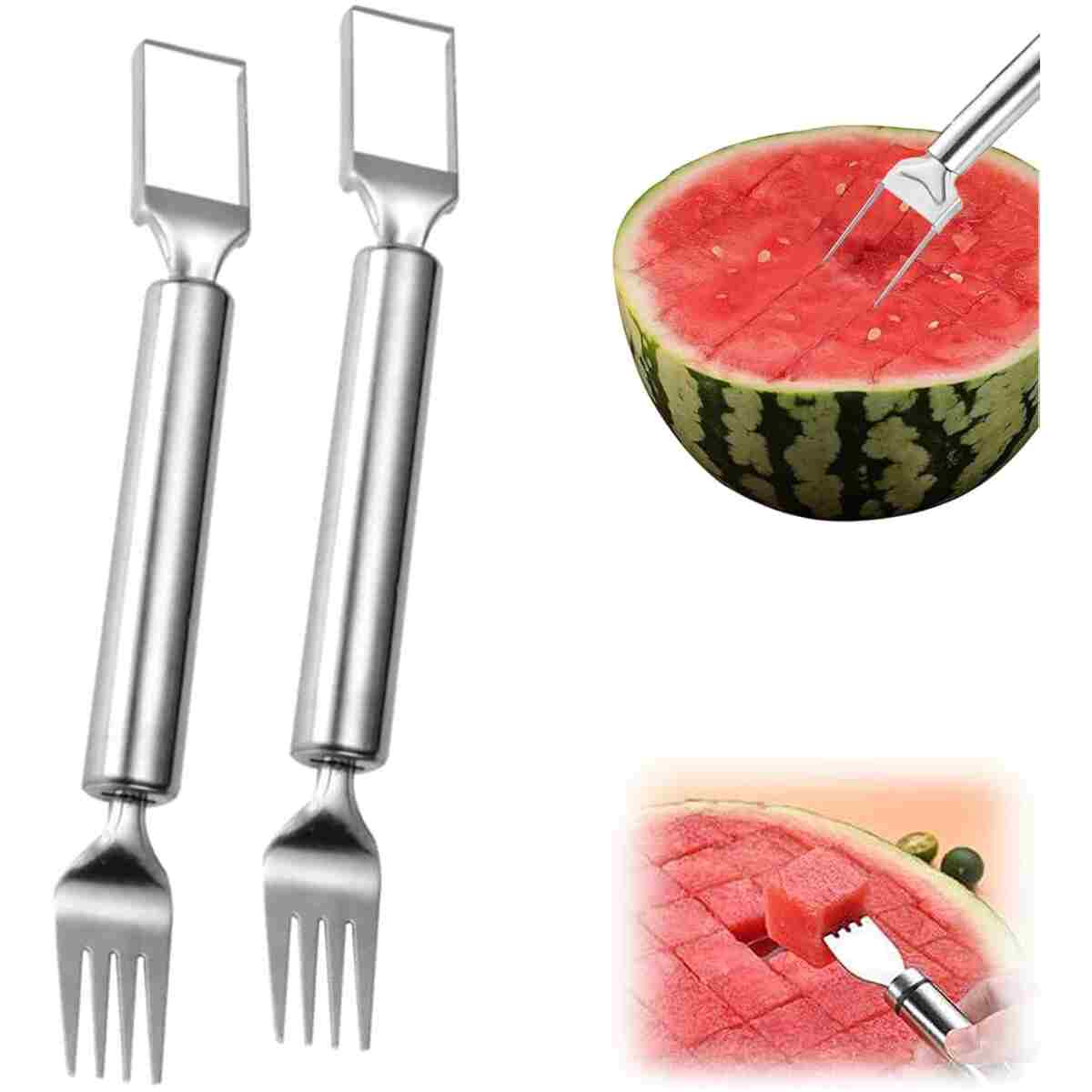 2-in-1 Stainless Steel Fruit Cutter, Watermelon Cutter, Stainless Steel Watermelon Fork Slicer, Watermelon Cutter Slicer Tool Fruit Forks Slicer Knife Kitchen Gadgets for Family...