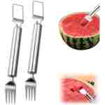 2-in-1 Stainless Steel Fruit Cutter, Watermelon Cutter, Stainless Steel Watermelon Fork Slicer, Watermelon Cutter Slicer Tool Fruit Forks Slicer Knife Kitchen Gadgets for Family...