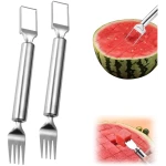 2-in-1 Stainless Steel Fruit Cutter, Watermelon Cutter, Stainless Steel Watermelon Fork Slicer, Watermelon Cutter Slicer Tool Fruit Forks Slicer Knife Kitchen Gadgets for Family...