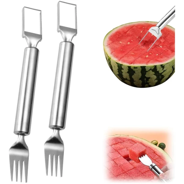 2-in-1 Stainless Steel Fruit Cutter, Watermelon Cutter, Stainless Steel Watermelon Fork Slicer, Watermelon Cutter Slicer Tool Fruit Forks Slicer Knife Kitchen Gadgets for Family...