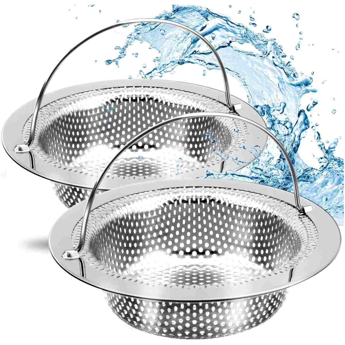 2 Pack Kitchen Sink Drain Strainer with Handle, Stainless Steel Large Kitchen Sink Drain Basket Food Catcher, 4.5 inch Diameter, Rust Free