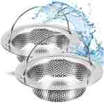2 Pack Kitchen Sink Drain Strainer with Handle, Stainless Steel Large Kitchen Sink Drain Basket Food Catcher, 4.5 inch Diameter, Rust Free