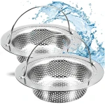 2 Pack Kitchen Sink Drain Strainer with Handle, Stainless Steel Large Kitchen Sink Drain Basket Food Catcher, 4.5 inch Diameter, Rust Free