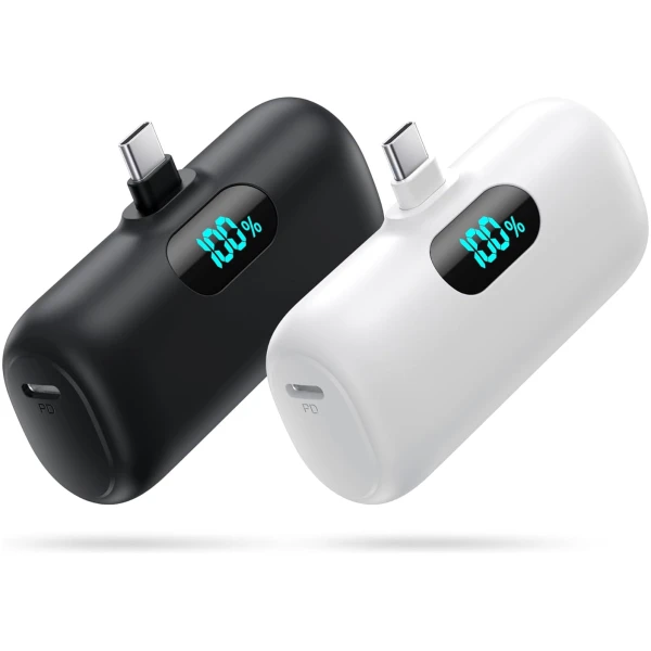 [2-Pack] Mini Portable Charger 5000mAh Power Bank,3A PD USB C Cell Phone Portable Power, LCD Display Battery Pack Compatible with iPhone 16/15/15 plus/15 pro/15 pro...