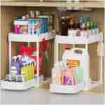 2 Pack Multi-Purpose Pull-Out Storage Organizers, Under Sink & Cabinet Storage, 12.8 Inch, White