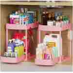 2 Pack Multi-Purpose Pull-Out Storage Organizers, Under Sink & Cabinet Organizers, 12.8 Inch Pink