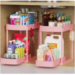 2 Pack Multi-Purpose Pull-Out Storage Organizers, Under Sink & Cabinet Organizers, 12.8 Inch Pink