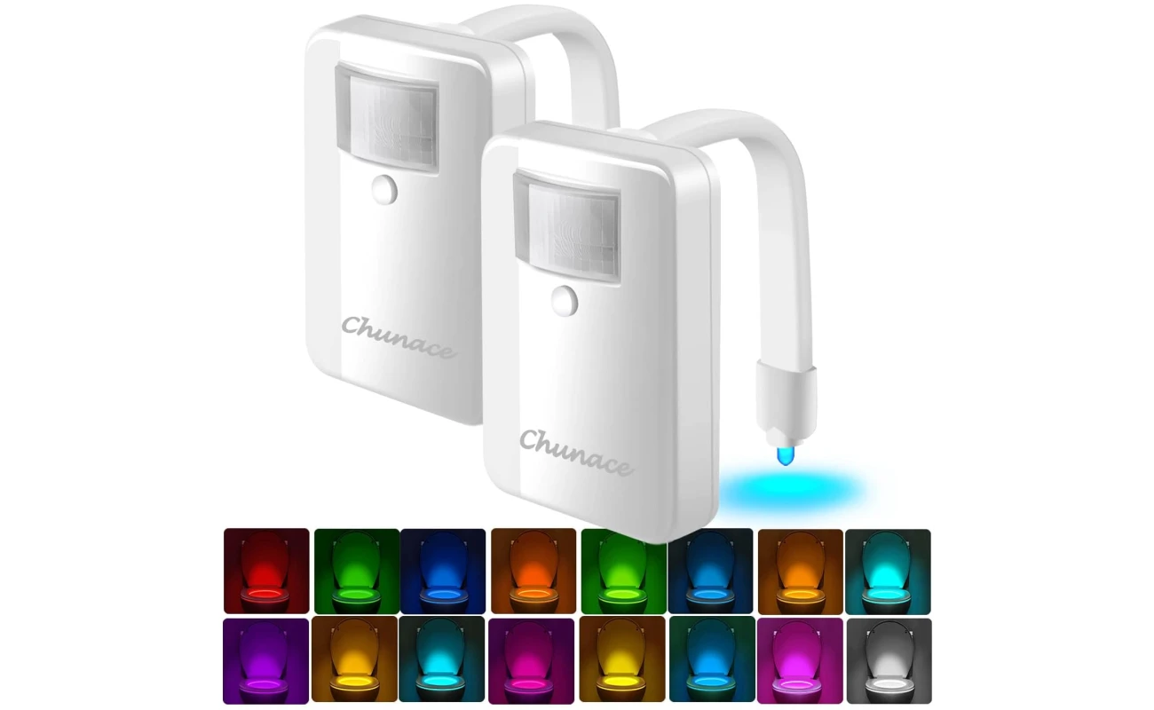 2 Pack Toilet Night Lights with Motion Activated Sensor,16-Color Changing LED Inside Toilet Bowl Nightlight, Cool Stuff for Bathroom Accessories Decor, Unique Gadgets for Men...