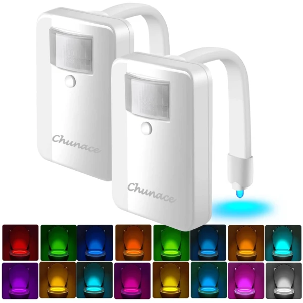 2 Pack Toilet Night Lights with Motion Activated Sensor,16-Color Changing LED Inside Toilet Bowl Nightlight, Cool Stuff for Bathroom Accessories Decor, Unique Gadgets for Men...