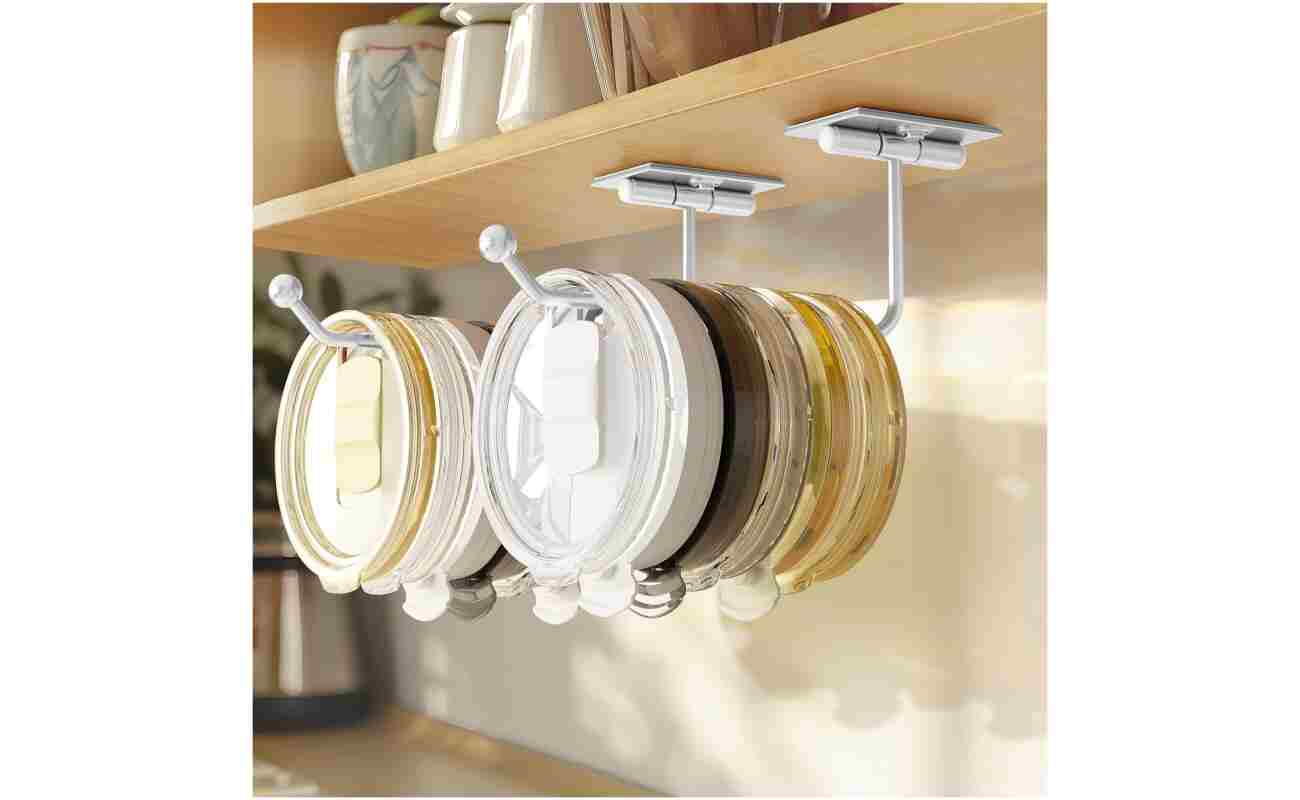 2-Pack Tumbler Lid Organizer: Silver Self-Adhesive Magnetic Tumbler Lid Holder for Kitchen Organization & Storage. Space-Saving Cup Lid Storage Hook for Stanley/Simple...