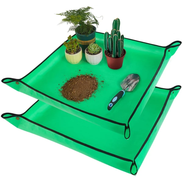 2 PCS 27 "x 27" Repotting Mat for Indoor Plant Transplanting and Mess Control Thickened Waterproof Potting Tray Foldable Succulent Potting Mat Portable Gardening Mat Green