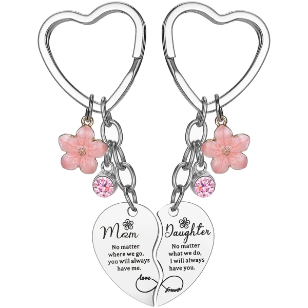 2 Pcs Mother Daughter Heart Matching Keyring Keychain Set Gifts For Mom Mothers Day Gifts from Daughter