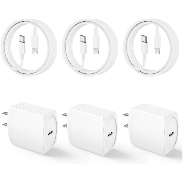20W USB C Fast Charger 10 FT [MFi Certified] Compatible with iPhone 14 13 12 11 XS XR X 8 iPad, 3 Pack PD Wall Charger Block with 10FT Long Type C Lightning Cable (White)