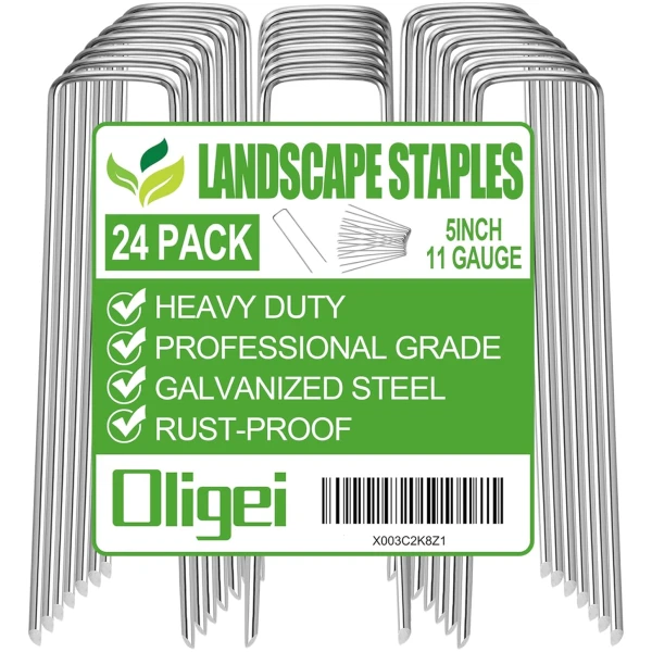 24 Pack Garden Stakes, U-Shaped Tent Stakes, Galvanized Landscape Staples, Ground Stakes, for Landscaping Securing Weed Barrier Fabric, Irrigation Tubing, Holding Fence, Tarpaulin