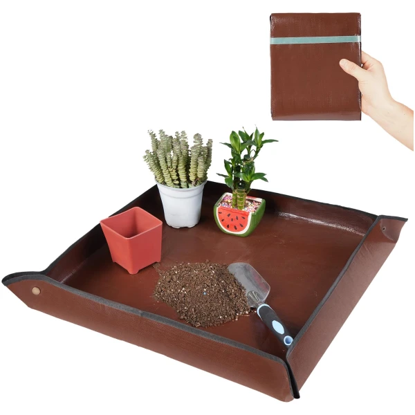 27"x 27" Repotting Mat for Indoor Plant Transplanting and Mess Control Foldable Waterproof Potting Tray-Easy to Clean Gardening Gifts for Plant Lovers