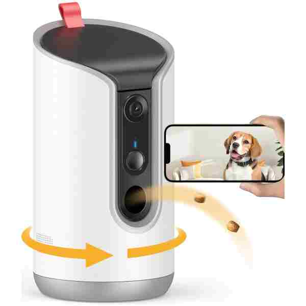 2K Pet Camera Treat Dispenser, 360°View Dog Camera with Phone App, 5G&2.4G WiFi 2-Way Talk Pet Camera Indoor for Cats Remote Treat Tossing, Motion Alerts, Auto Tracking