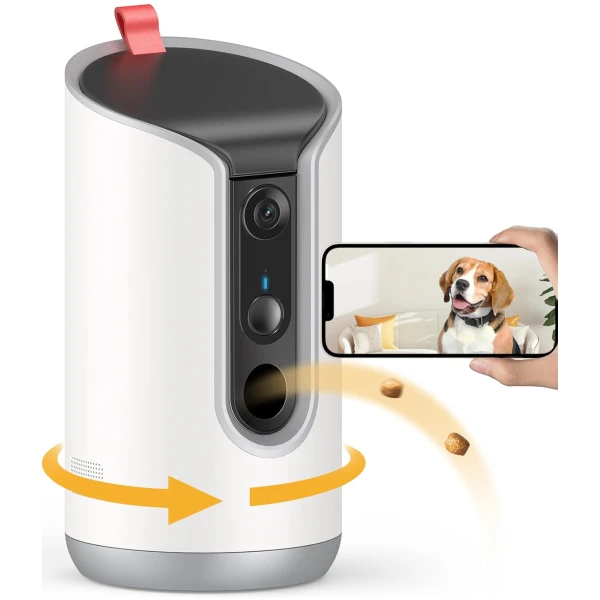 2K Pet Camera Treat Dispenser, 360°View Dog Camera with Phone App, 5G&2.4G WiFi 2-Way Talk Pet Camera Indoor for Cats Remote Treat Tossing, Motion Alerts, Auto Tracking