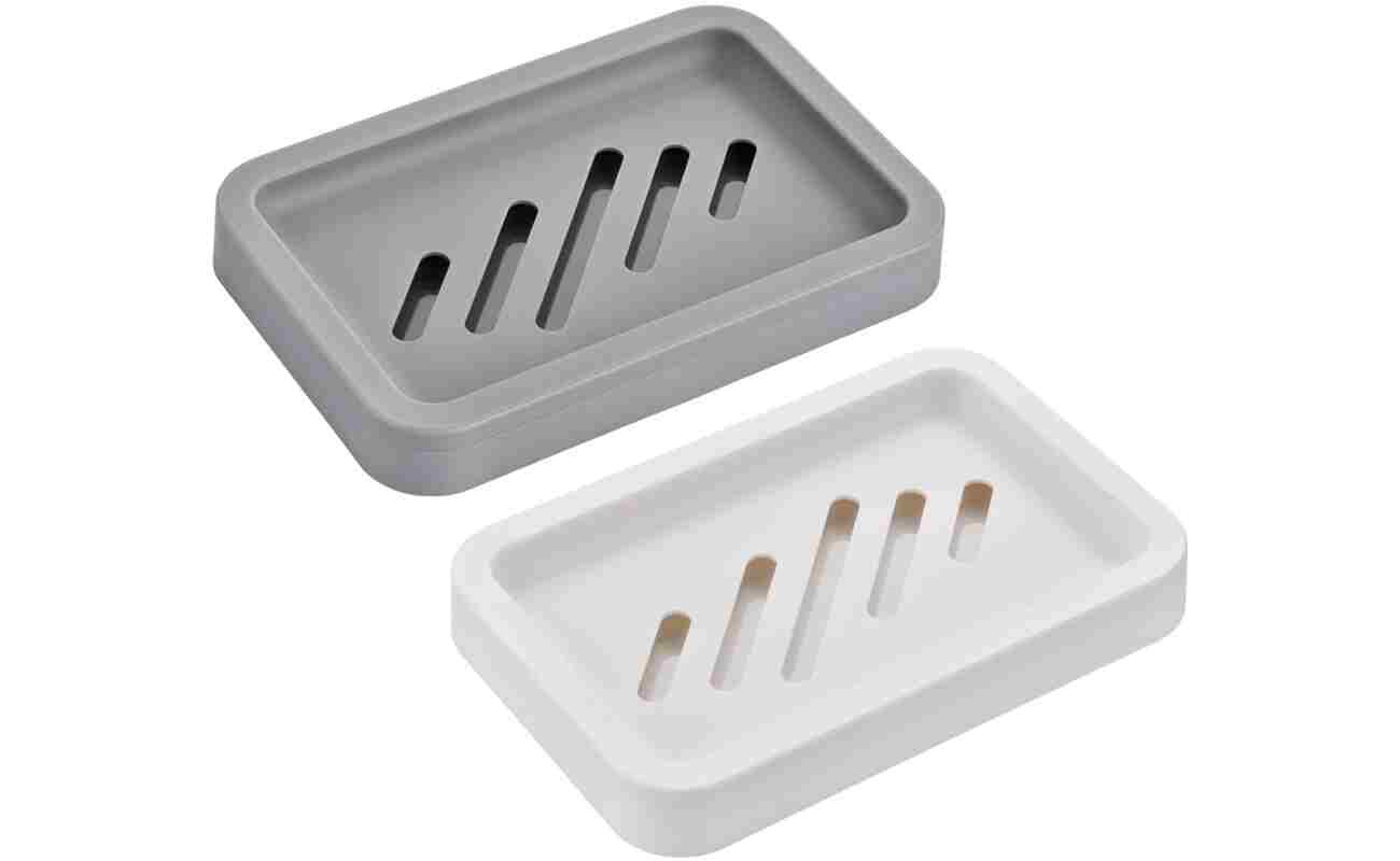 2PCS Draining Soap Dishes, Dishwashing Sponge Soap Holder with Water Tray, Keep The Place Dry, Easy to Clean Soap Cases, Suitable for Kitchen, Bathroom, Container (Gray)