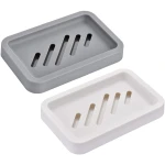 2PCS Draining Soap Dishes, Dishwashing Sponge Soap Holder with Water Tray, Keep The Place Dry, Easy to Clean Soap Cases, Suitable for Kitchen, Bathroom, Container (Gray)
