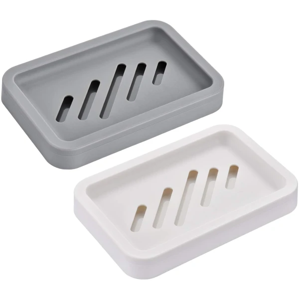 2PCS Draining Soap Dishes, Dishwashing Sponge Soap Holder with Water Tray, Keep The Place Dry, Easy to Clean Soap Cases, Suitable for Kitchen, Bathroom, Container (Gray)