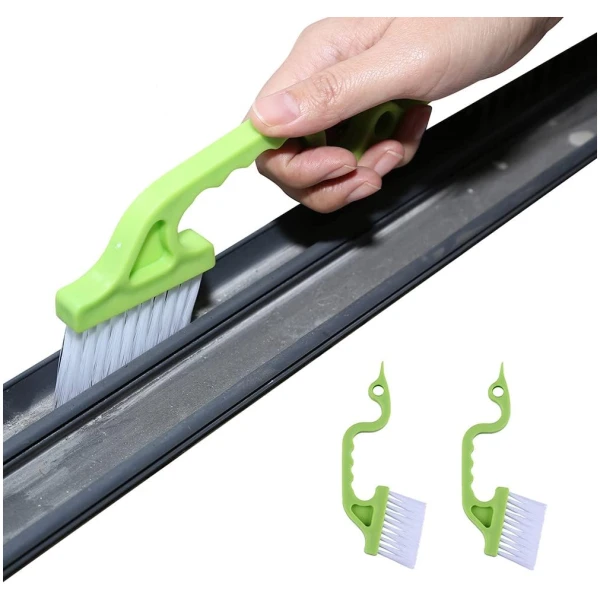 2pcs Hand-held Groove Gap Cleaning Tools Door Window Track Kitchen Cleaning Brushes(Green)