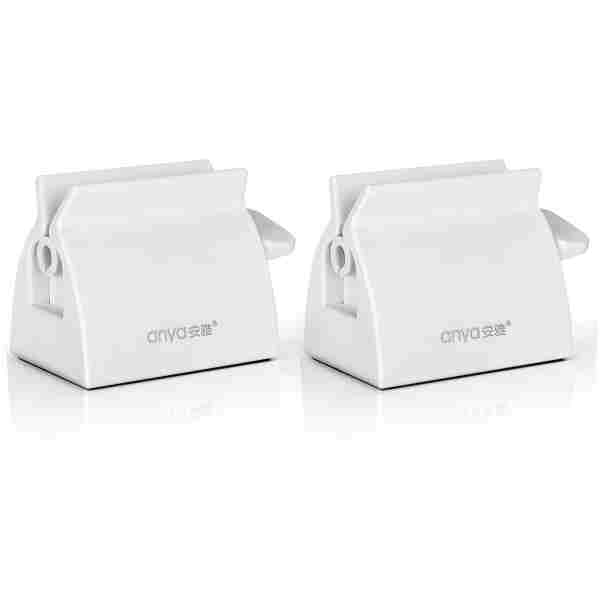 2pcs-Rolling Tube Toothpaste Squeezer Toothpaste Seat Holder Stand for Bathroom Accessories （White）