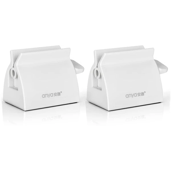 2pcs-Rolling Tube Toothpaste Squeezer Toothpaste Seat Holder Stand for Bathroom Accessories (White)