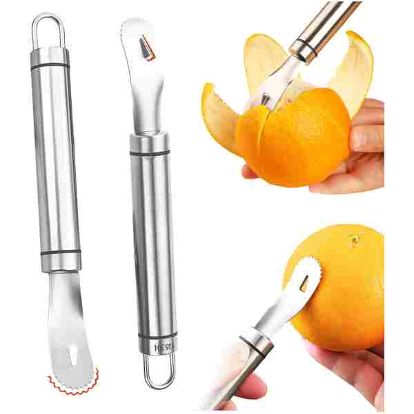 2PCS Stainless Steel Orange Peeler | Easy to Peel | Long Handle Orange Citrus Peeler Tool | Triangular-Blade & Zigzag-Shovel Orange Peeler Gadget