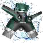 2WAYZ Hose Splitter 2 Way Heavy Duty Outdoor Faucet and Garden Connector - Water Spigot Splitter - Durable All-Metal Y Adapter with Shut-Off Valve - 4 x 4 x 1.5 Inches