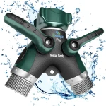 2WAYZ Hose Splitter 2 Way Heavy Duty Outdoor Faucet and Garden Connector - Water Spigot Splitter - Durable All-Metal Y Adapter with Shut-Off Valve - 4 x 4 x 1.5 Inches