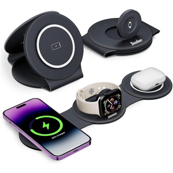 3 in 1 Charging Station for Apple Multiple Devices, Foldable Travel Wireless Charger 18W for iPhone 16 15 14 13 Pro Max Plus &Apple Watch Series/Airpods