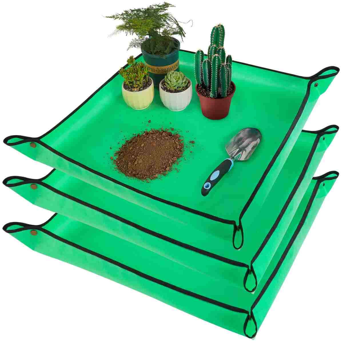 3 PCS 27"x 27" PE Waterproof Indoor & Outdoor Potting Mat, Green, 27" x 27"