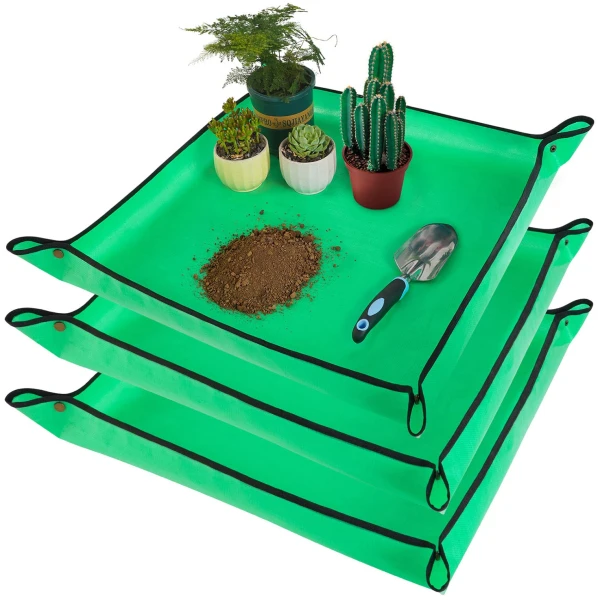 3 PCS 27"x 27" PE Waterproof Indoor & Outdoor Potting Mat, Green, 27" x 27"