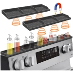 30 Inch Magnetic Spice Rack Above Stove - Silicone Shelf Organizer Suctioned to Back of Stove for Storage - Dark Grey