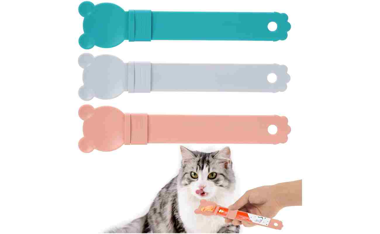 3pcs Cat Strip Squeeze Feeders, Cartoon Cute Cat Food Feeder Intelligent Kitten Lickable Snack Happy Spoon Multi-Functional Pet Puree Spoon Innovative Wet Treat Dispenser for...
