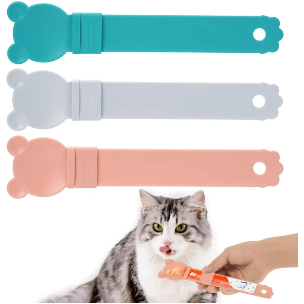 3pcs Cat Strip Squeeze Feeders, Cartoon Cute Cat Food Feeder Intelligent Kitten Lickable Snack Happy Spoon Multi-Functional Pet Puree Spoon Innovative Wet Treat Dispenser for...