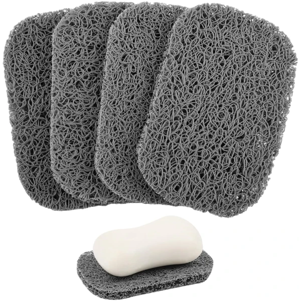 4 Pack Gray BPA-Free Soap Savers Pads for Soap Dish, Non-Slip Soap Holder Pad,Self Draining Soap Bars Holder Pads Suitable for Kitchen Bathroom Shower Travel Hotel Cleaning Product