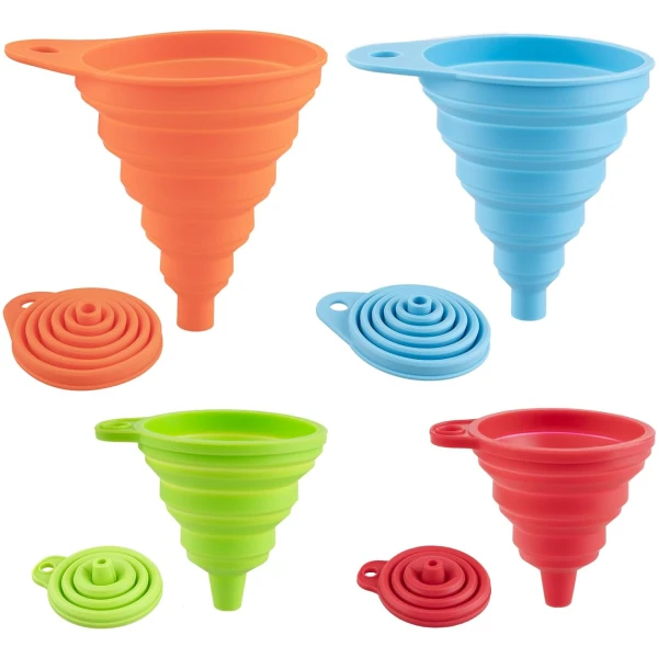 4 Pack Kitchen Funnel, Large and Small, Foldable Silicone Kitchen Gadgets, Food Grade for Kitchen Use Filling Bottles Liquid Oils