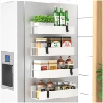 4 Pack Magnetic Spice Storage Rack Organizer for Refrigerator and Oven, Cream White Fridge Organizers and Storage