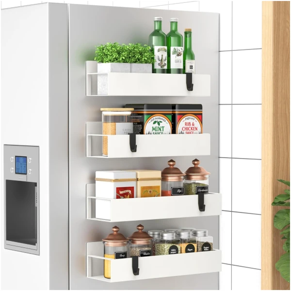4 Pack Magnetic Spice Storage Rack Organizer for Refrigerator and Oven, Cream White Fridge Organizers and Storage