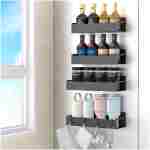 4 Pack Magnetic Spice Storage Rack Organizer for Refrigerator and Oven, Jet Black Fridge Organizers and Storage