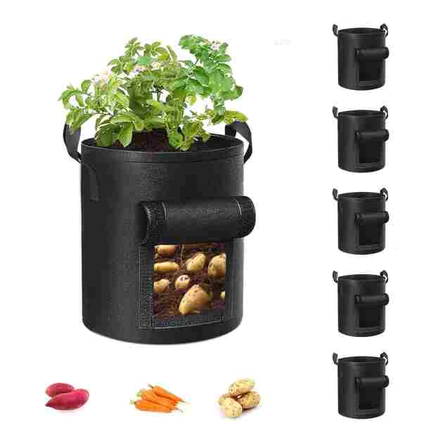 5-Pack 10 Gallon Potato Grow Bags, Garden Planting Bag with Reinforced Handle, Thickened Nonwoven Fabric Pots for Tomato, Vegetable and Fruits