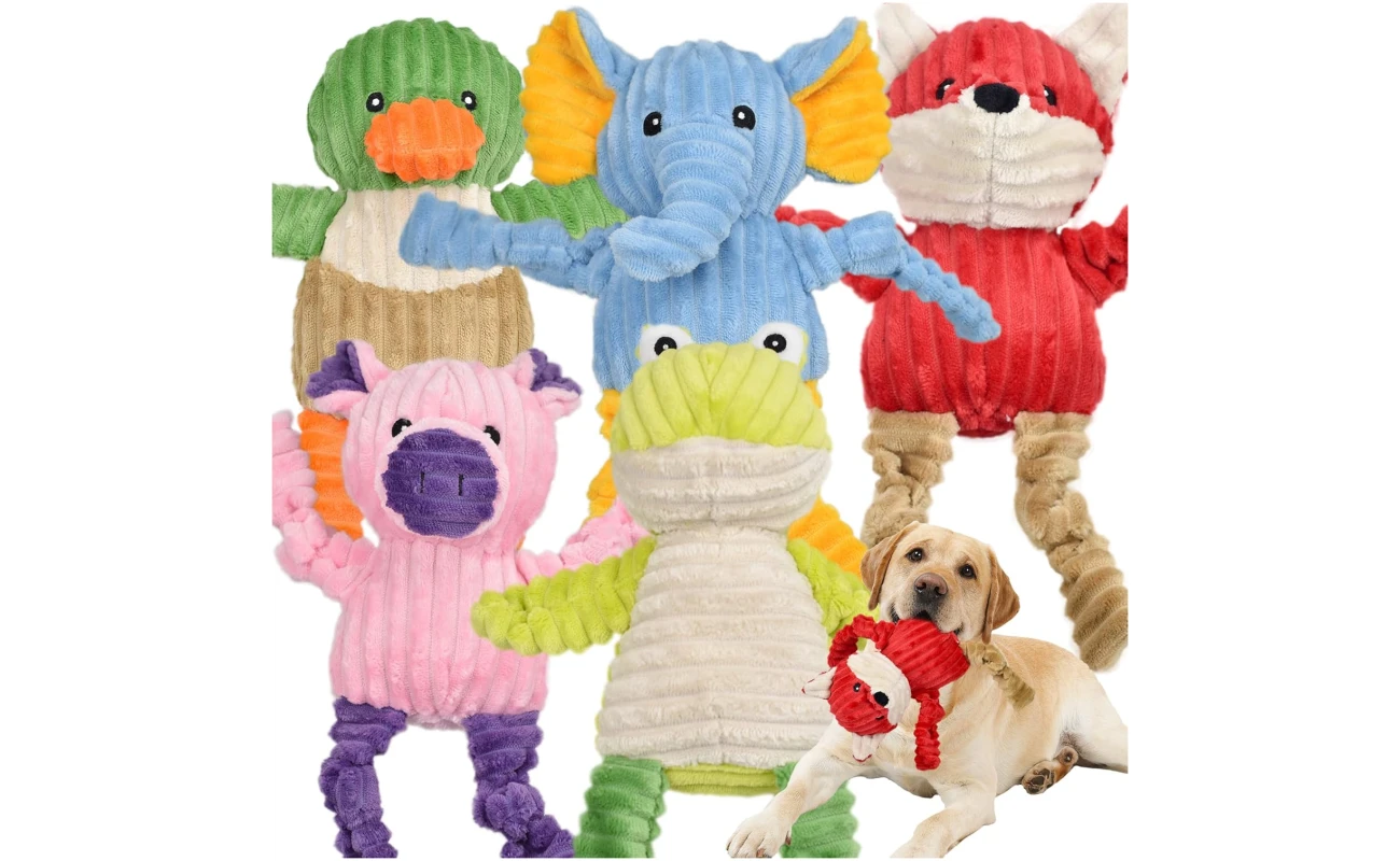 5 Pack Tough Dog Toys Stuffed Squeaky Dog Toys Assortment Plush Animal Dog Toy Value Bundle Puppy Pet Dog Toys for Small Medium Large Dogs